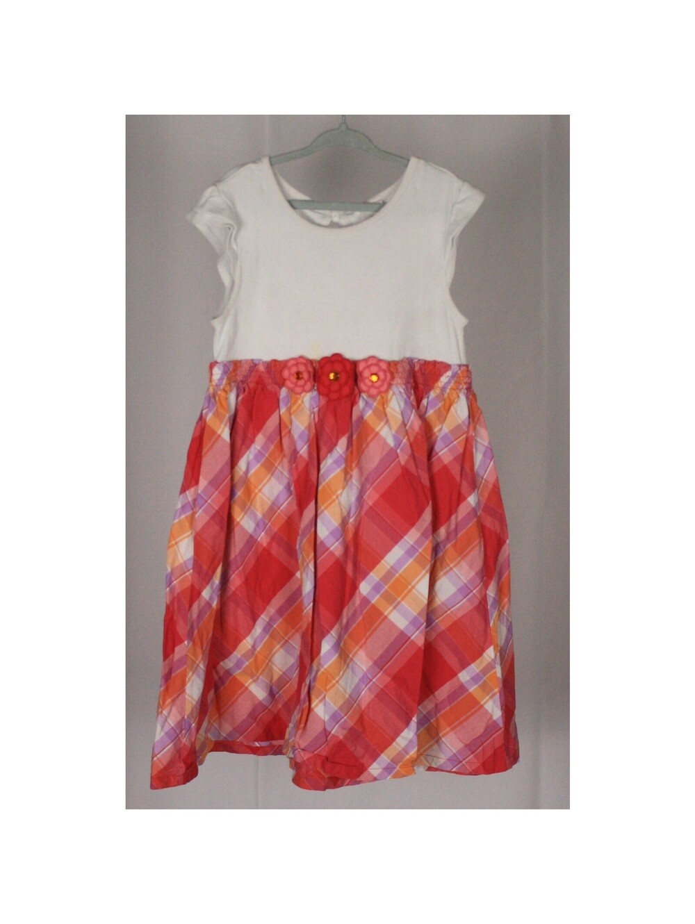 Gymboree Plaid Handkerchief Dress Orange Pink Girls Size 7